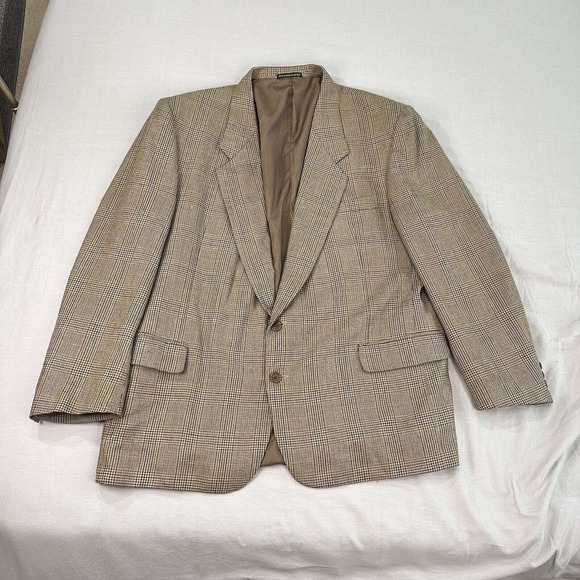 pierre balmain blazer 50R Silk Wool Glen Check Gold Tan Sport Coat